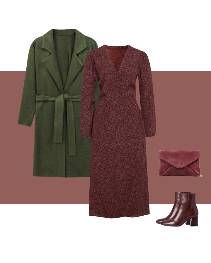 Burgundy and khaki outfit