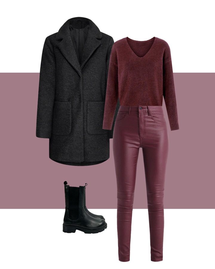 Burgundy and black outfit