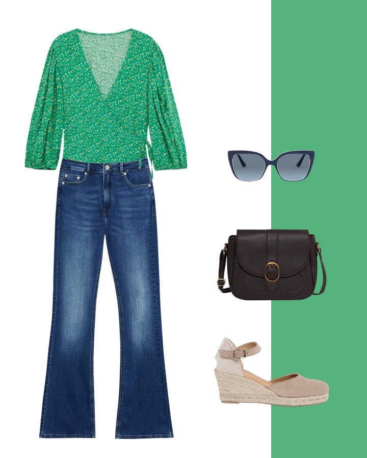 Green wrap top outfit