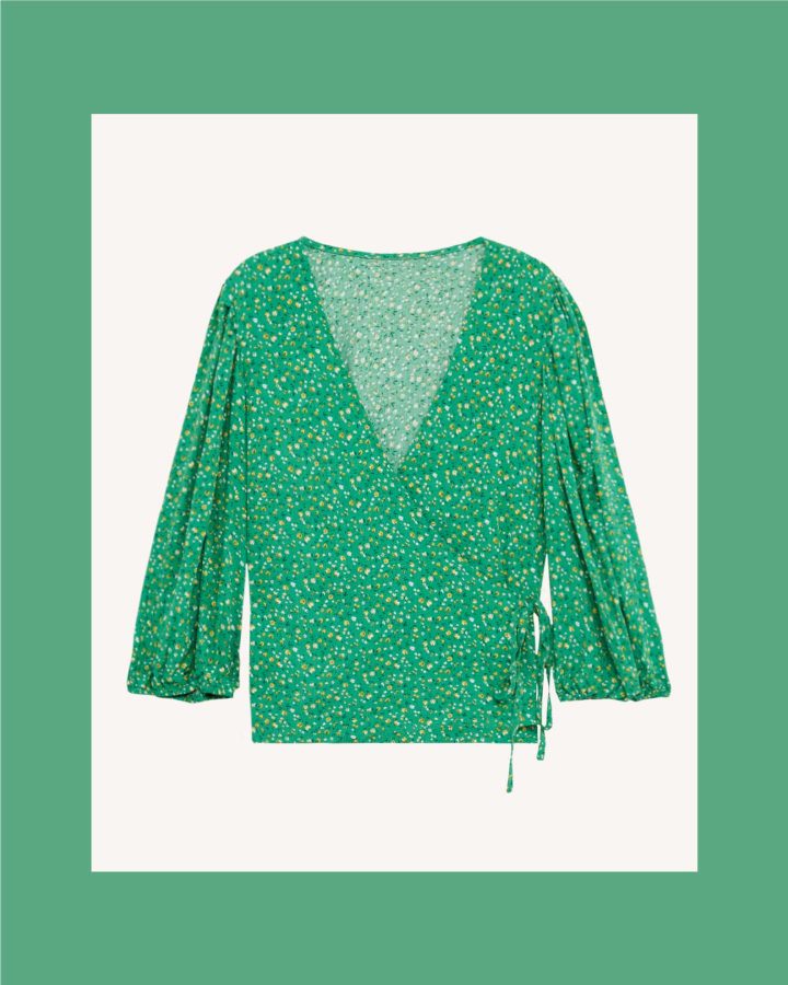 Green wrap top outfit